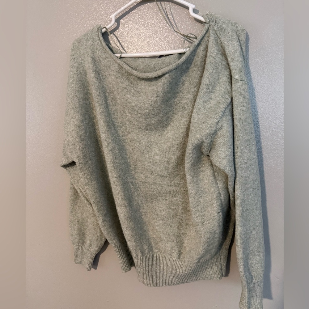 SO Women's Light Sage Green SOFT boat neck/ off shoulder Sweater